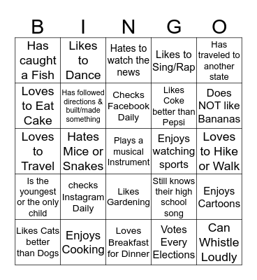 Get To Know You!!! BINGO            Name: ________ Bingo Card