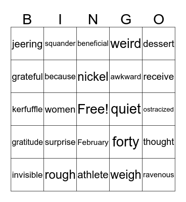 5th Grade Vocabulary Bingo Card