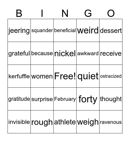 5th Grade Vocabulary Bingo Card