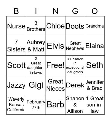 Grandma's Birthday Bingo Card