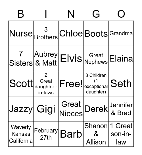 Grandma's Birthday Bingo Card