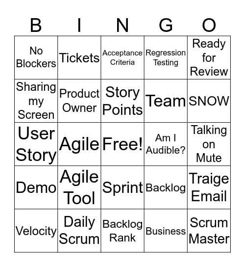 Agile Team Bingo Card