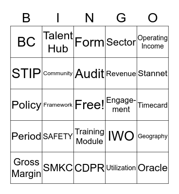 STAN Bingo Card