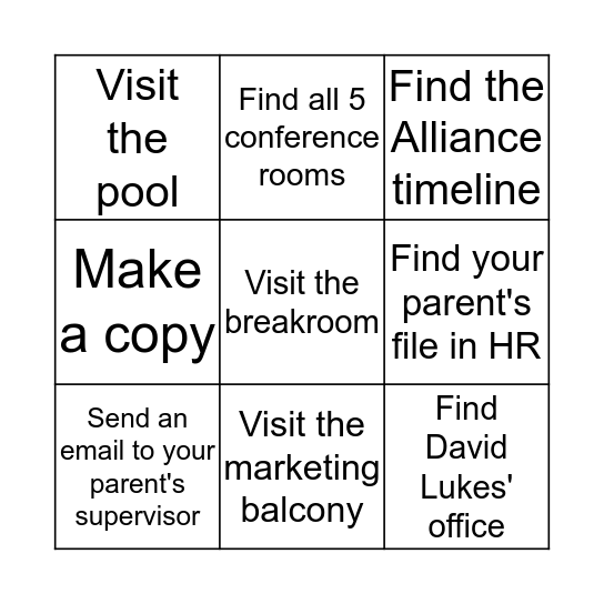 Alliance Kids Bingo!  Bingo Card