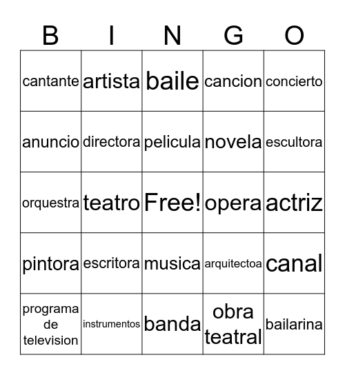 Unit 2 Espanol Bingo Card