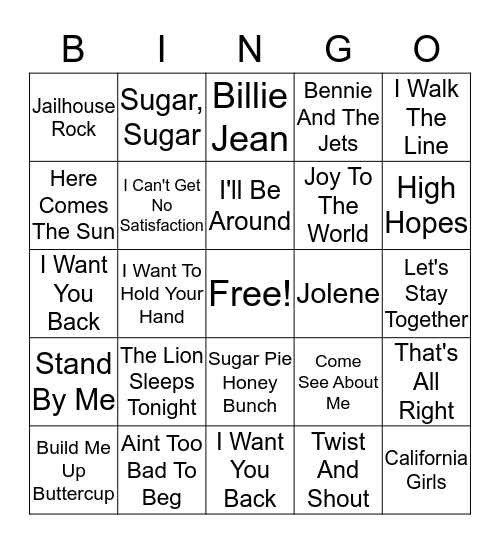 Music Bingo  Bingo Card
