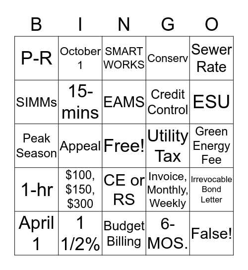 Payments & Utility Billing Bingo Card