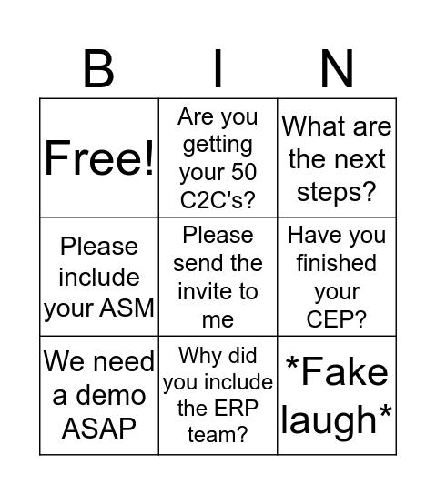 Manager Bingo Card