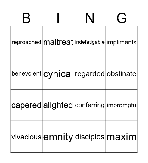 Vocabulary 1-4 Bingo Card