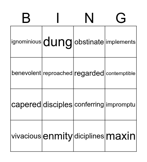 Animal Farm Vocab Bingo Card