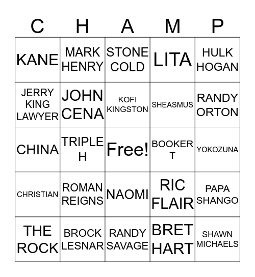 WWE Bingo Card