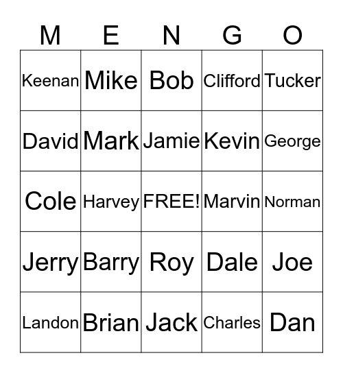 Debbie's Mengo Card Bingo Card