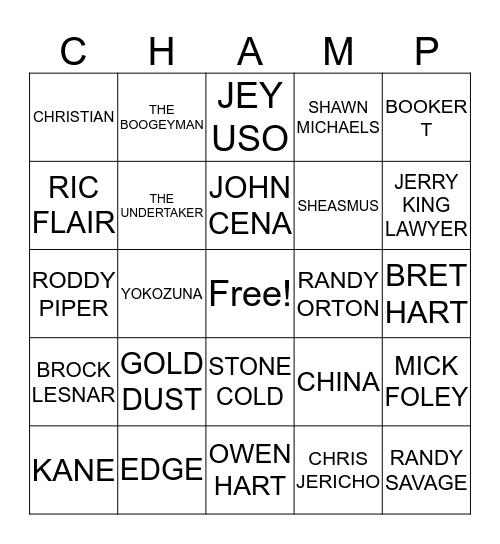 WWE Bingo Card