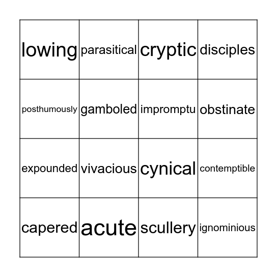 Animal Farm Bingo Card