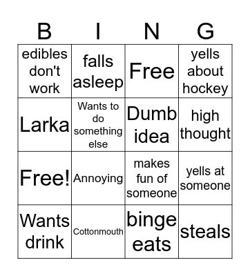 Ethan High Bingo Card