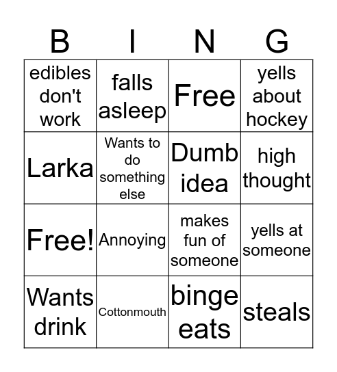 Ethan High Bingo Card