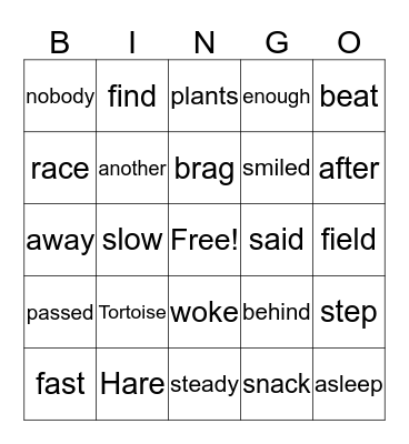 The Tortoise an the Hare Bingo Card