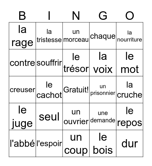 Dantès Bingo Card