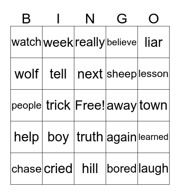 The Boy Who Cried Wolf Bingo Card