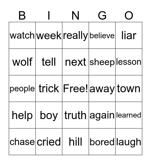 The Boy Who Cried Wolf Bingo Card