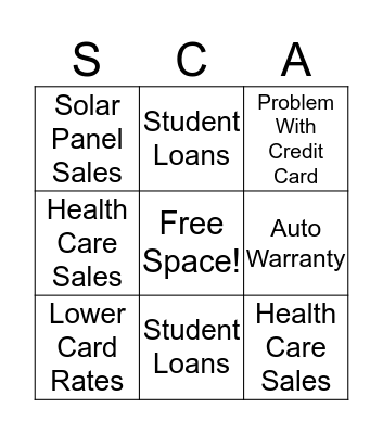 Phone Scam Bingo Card