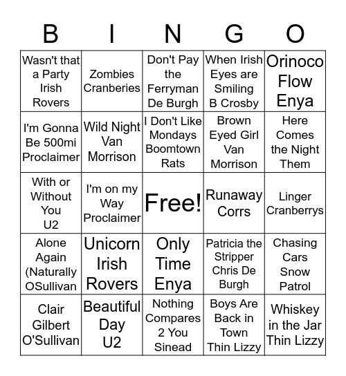 IRISH Bingo Card