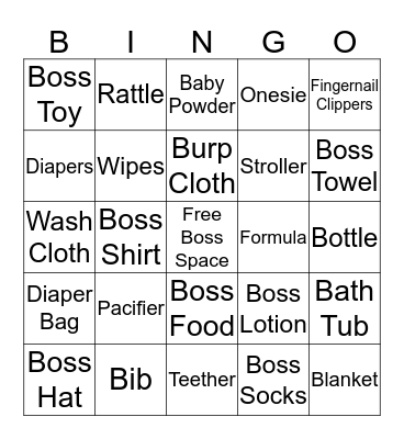 Boss Baby Shower Bingo Card