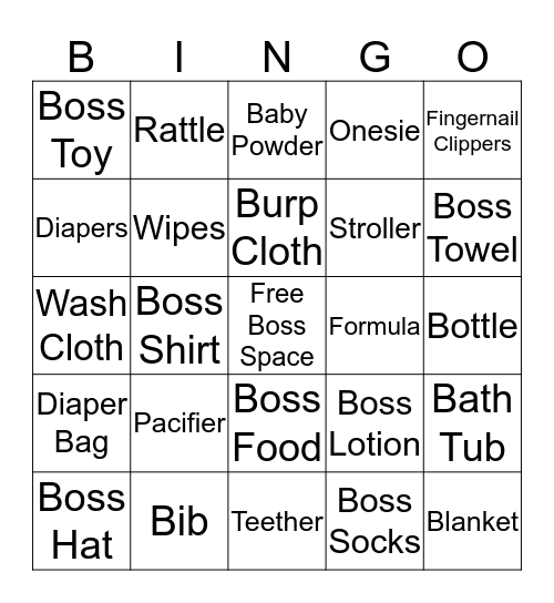Boss Baby Shower Bingo Card