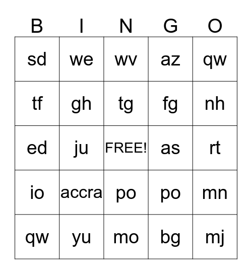 Ghana Bingo Card