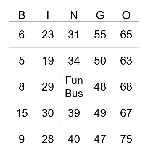 Wendover Fun Bus  Bingo Card