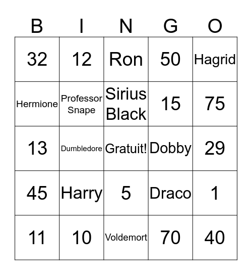 Harry Potter Bingo Card