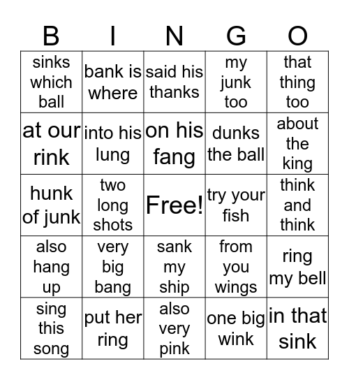 Unit 7 Phrases Bingo Card