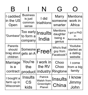 TE461 Bingo Card