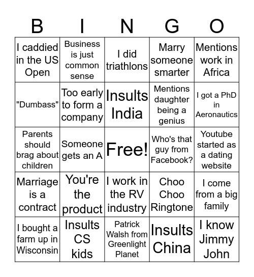 TE461 Bingo Card