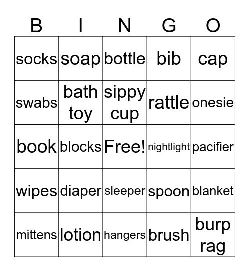 !!  Baby Bingo !! Bingo Card