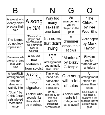 Jazz Fest Bingo Card