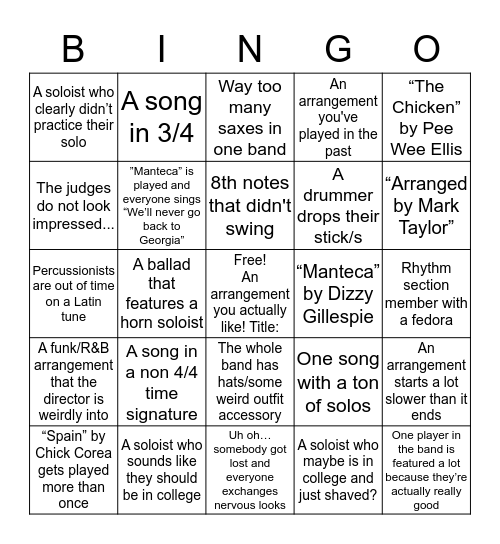 Jazz Fest Bingo Card