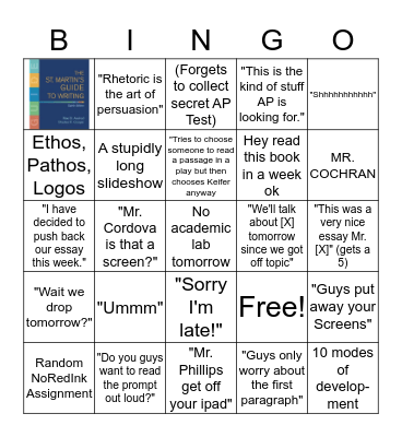 Dr. Caughron 4th Quarter Bingo Card