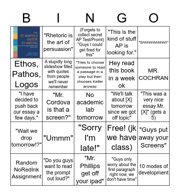 Dr. Caughron 4th Quarter Bingo Card