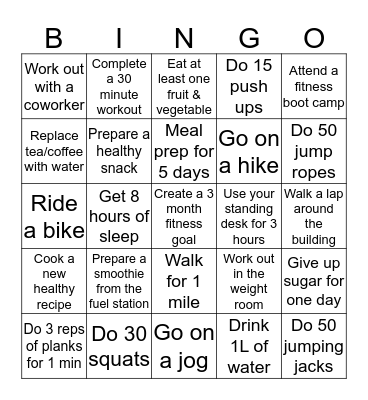 Health & Wellness Bingo Card
