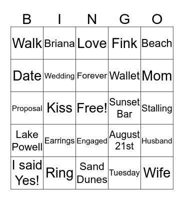 #IFinkImInLove Bingo Card