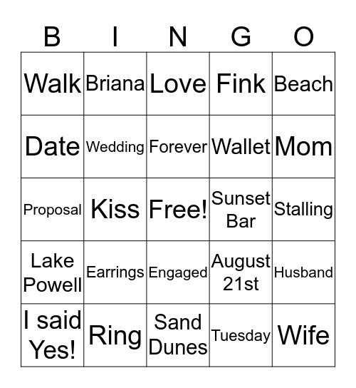 #IFinkImInLove Bingo Card