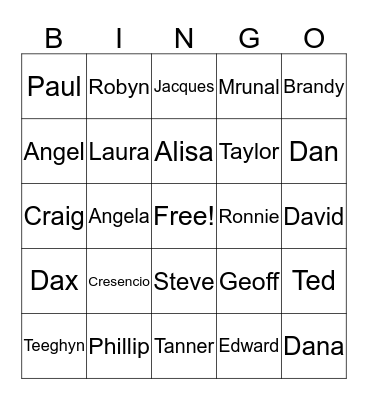 FBO Family  Bingo Card
