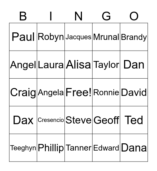 FBO Family  Bingo Card