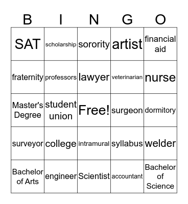 College and Career BINGO Card