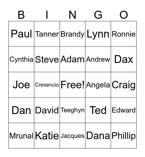 FBO Family  Bingo Card