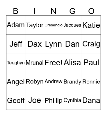 FBO Family  Bingo Card