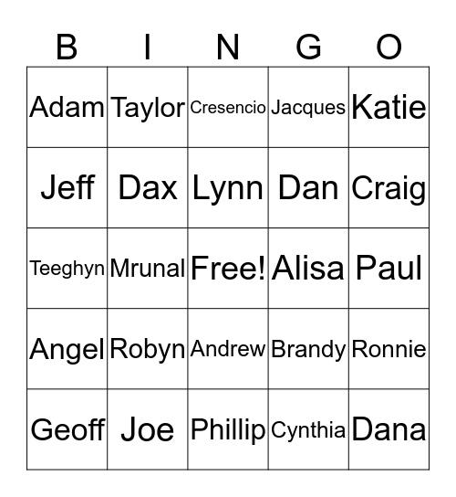 FBO Family  Bingo Card