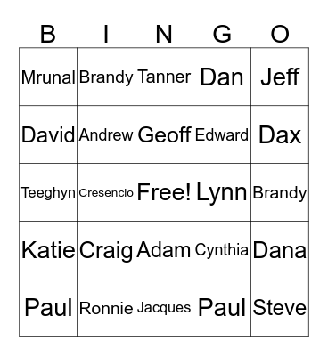 FBO Family  Bingo Card