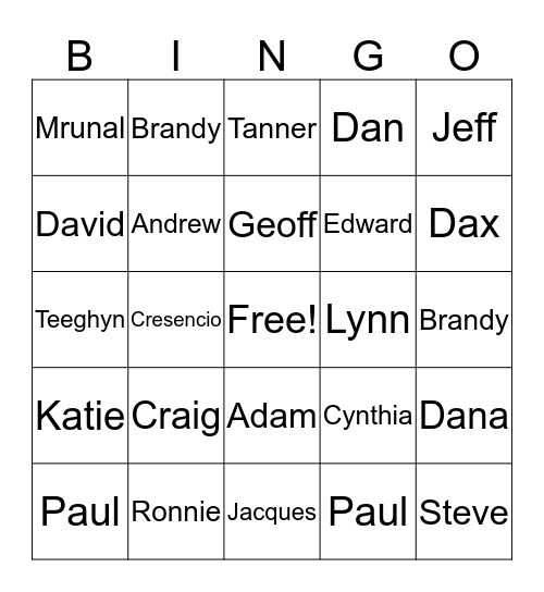 FBO Family  Bingo Card